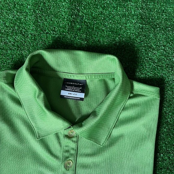 Nike Golf Men's Dri-Fit Embroidered Logo Checkers Green Golf Polo Shirt Size L - Picture 2 of 11